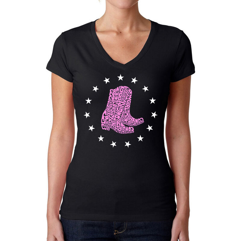 Camiseta De Cuello En V Word Art Para Mujer - B... image number null