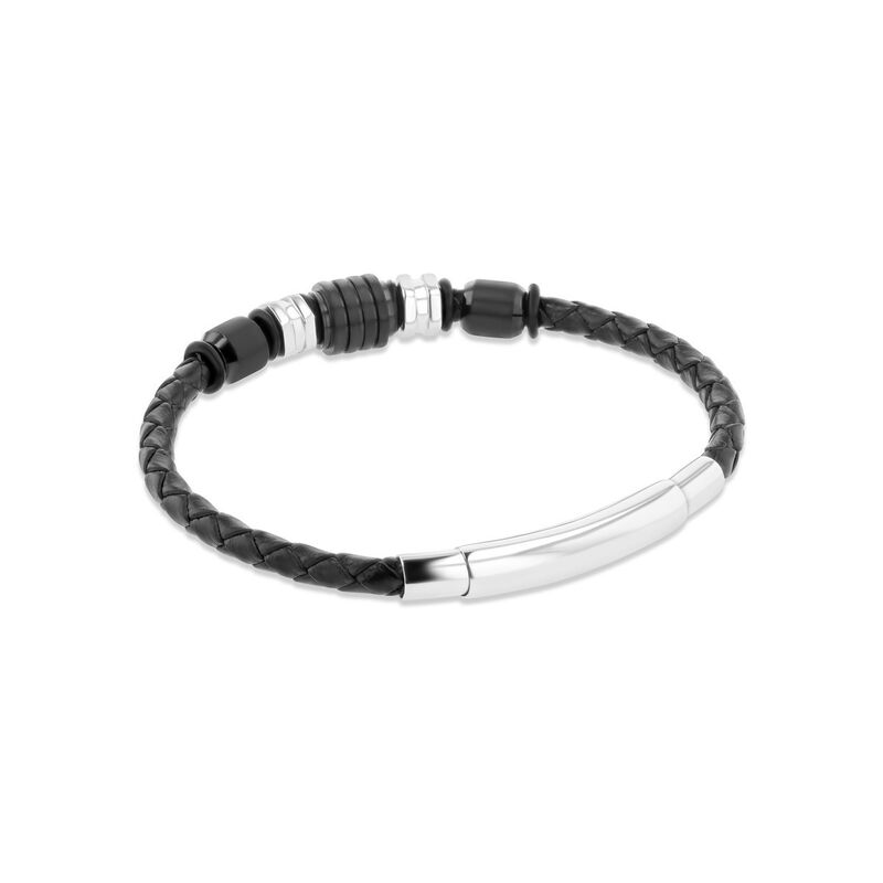 Pulsera De Acero Y Piel Negra Para Caballero image number null