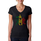 Camiseta De Cuello En V Word Art Para Mujer - Le&oacute;n Rasta &middot; One Love- Negro