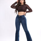 Jeans Campana Mezclilla Stretch Savi Sb4719 Mujer Tiro Alto