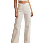 Pantal&oacute;n Mezclilla Wide Leg de Moda Corte Amplio y Tiro Alto MEZC-1006 Blanco Moderno para Mujer