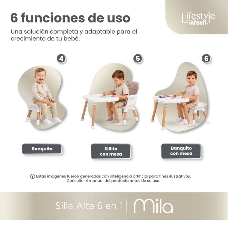 Silla Alta 6 en 1, Mila, Arena, Silla Peque&ntilde;a, ... image number null