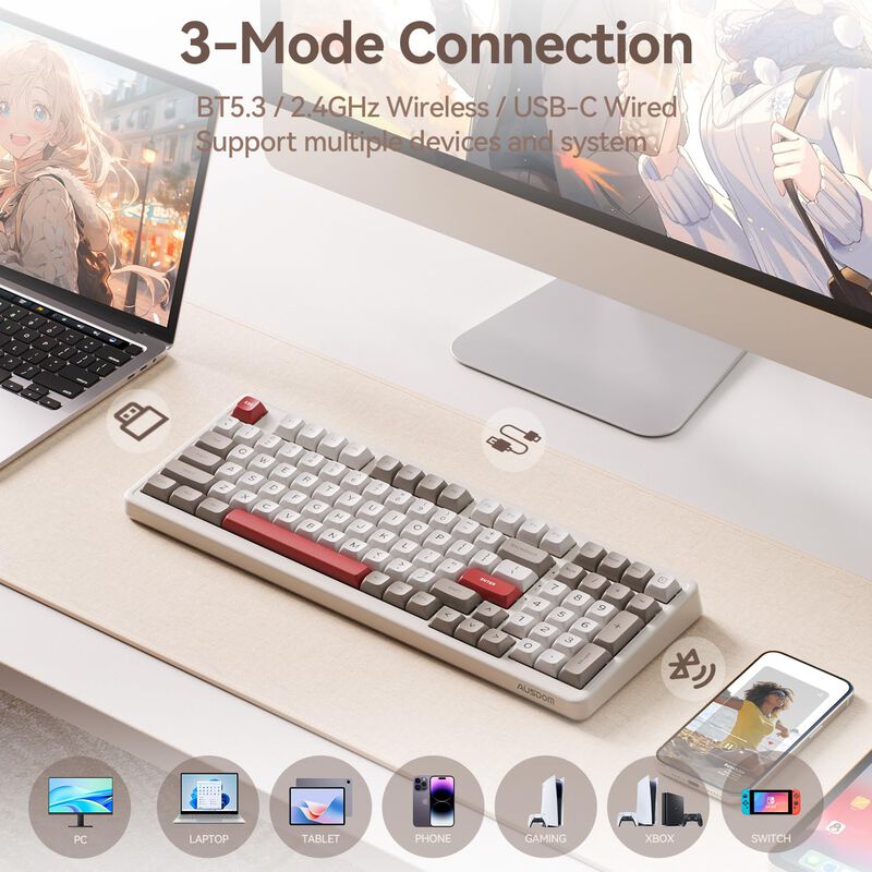 Teclado Ausdom H98 Tri‑modo Inal&aacute;mbrico Bt5.3 R... image number null