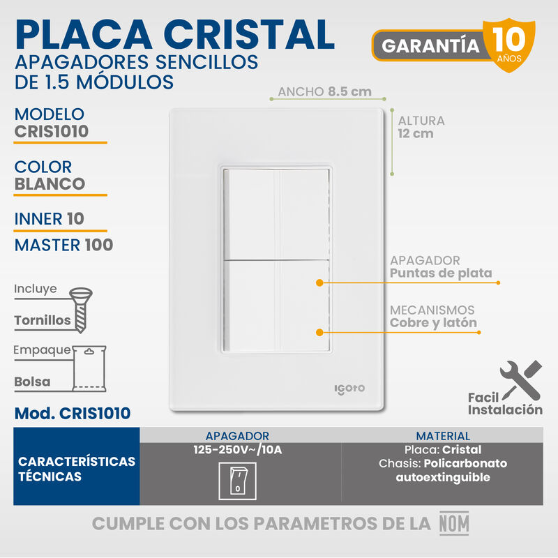 Placa Armada Cristal IGOTO CRIS1010-2010 con 2 ... image number null
