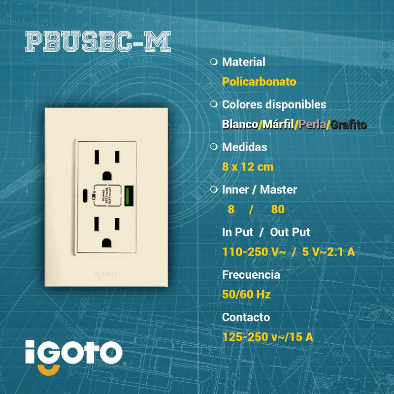 Placa con Contacto Duplex + USB+ USBC Marfil Ig... image number null
