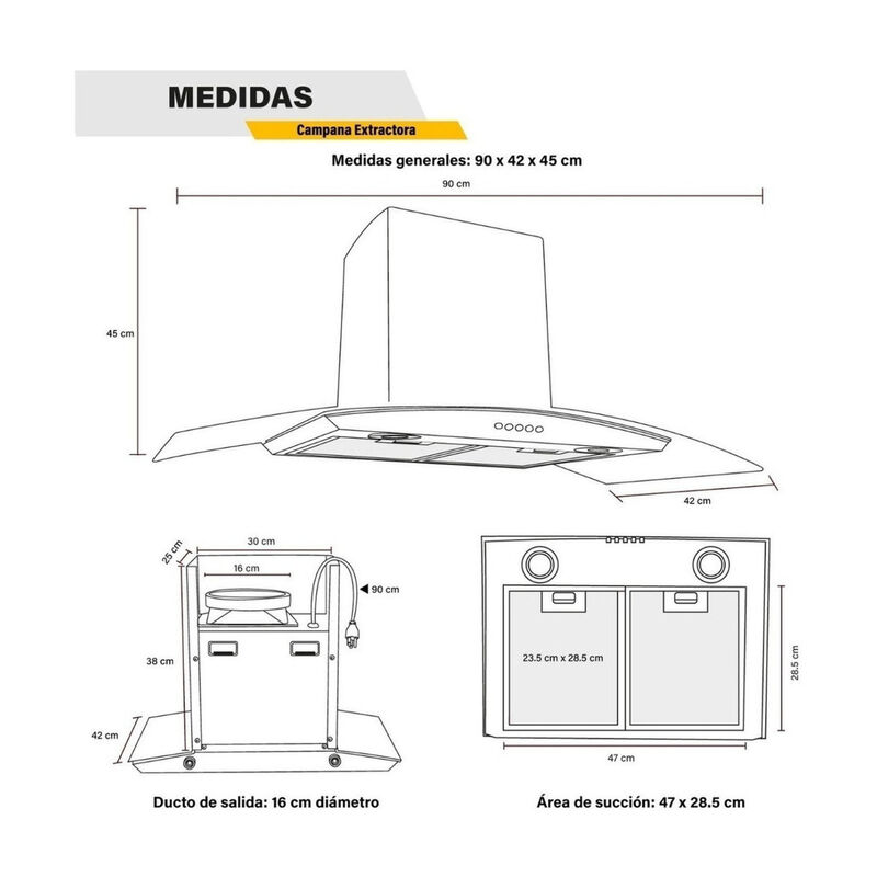 Combo Campana Cristal 90cm Y Parrilla Cristal 5... image number null