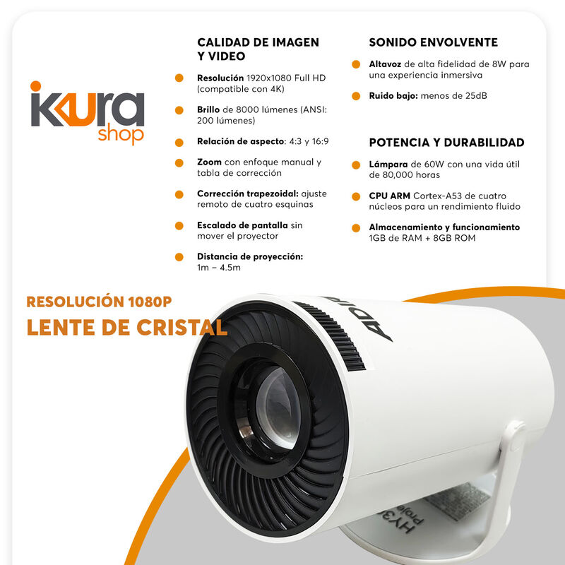 Proyector Profesional Portátil 4K 1080P Blanco... image number null