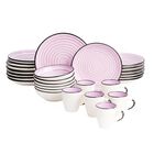 Vajilla SIGNE para 6 Personas - Cer&aacute;mica Blanca/Lila 24 piezas