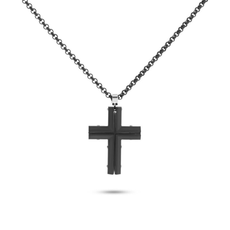 Dije De Acero Negro De Cruz Con Cadena 55Cm Apr... image number null