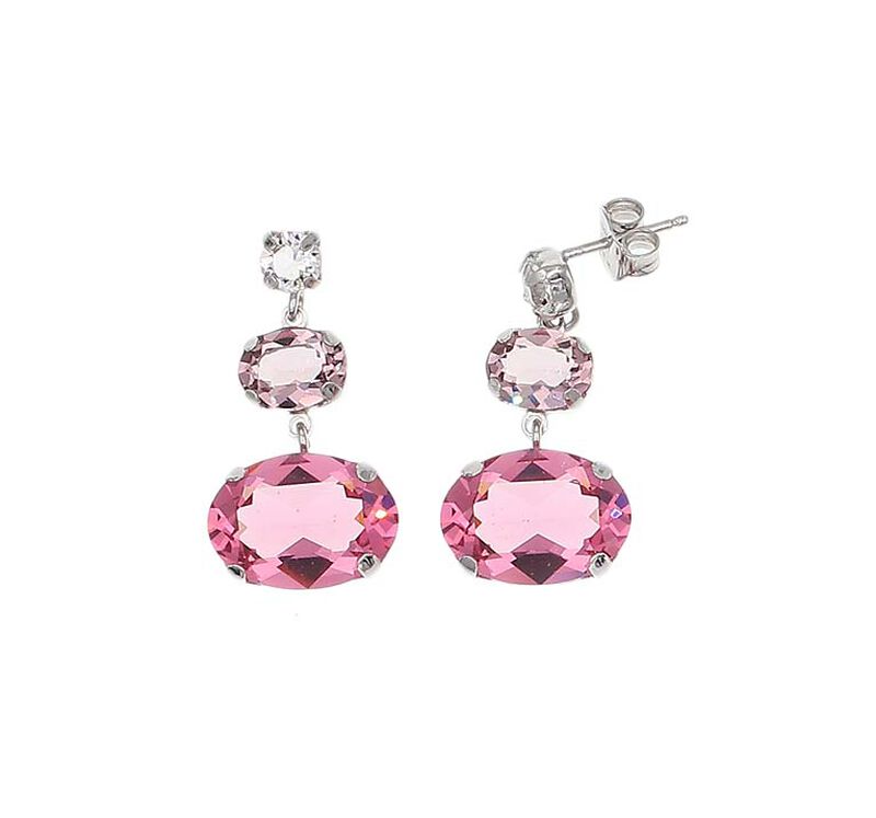 Aretes De Plata Con Zirconia Y Piedras Rosas image number null