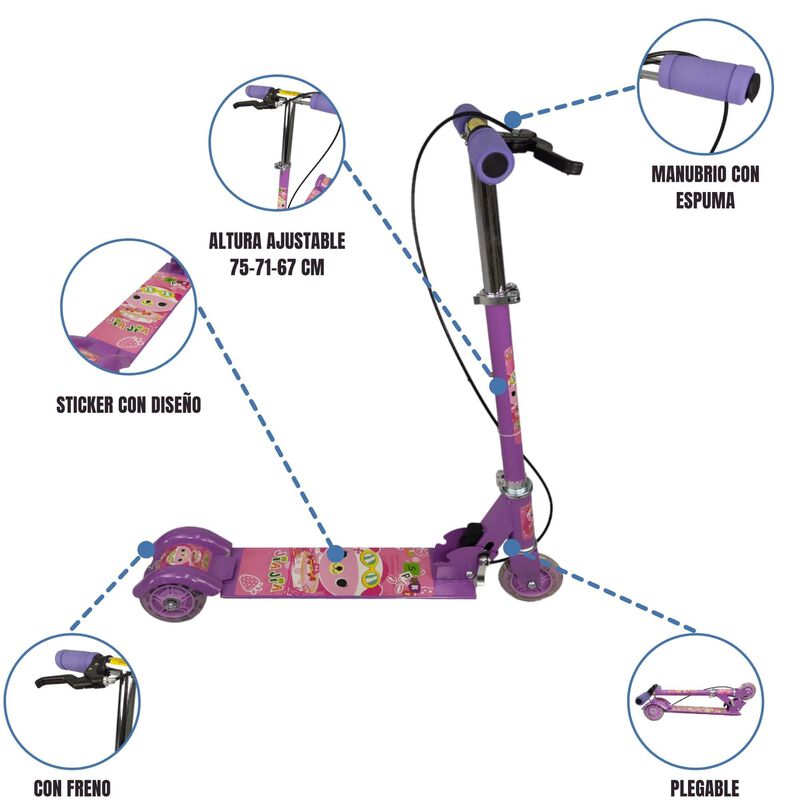 Scooter 3 Ruedas Con Luz Led Autom&aacute;tica, Freno ... image number null