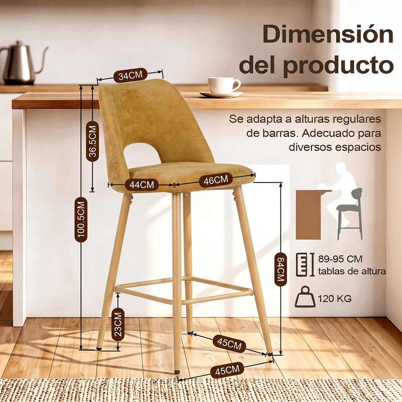 Set De 2 Bancos Altos Tapizados Color Mostaza C... image number null