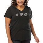 Camiseta De Talla Grande Cuello En V Word Art Para Mujer - Paz Amor Perros- Gris