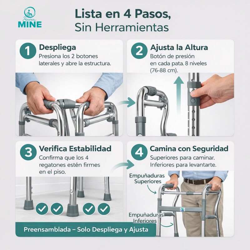 Andadera Doble Apoyo de Aluminio Plegable Refor... image number null