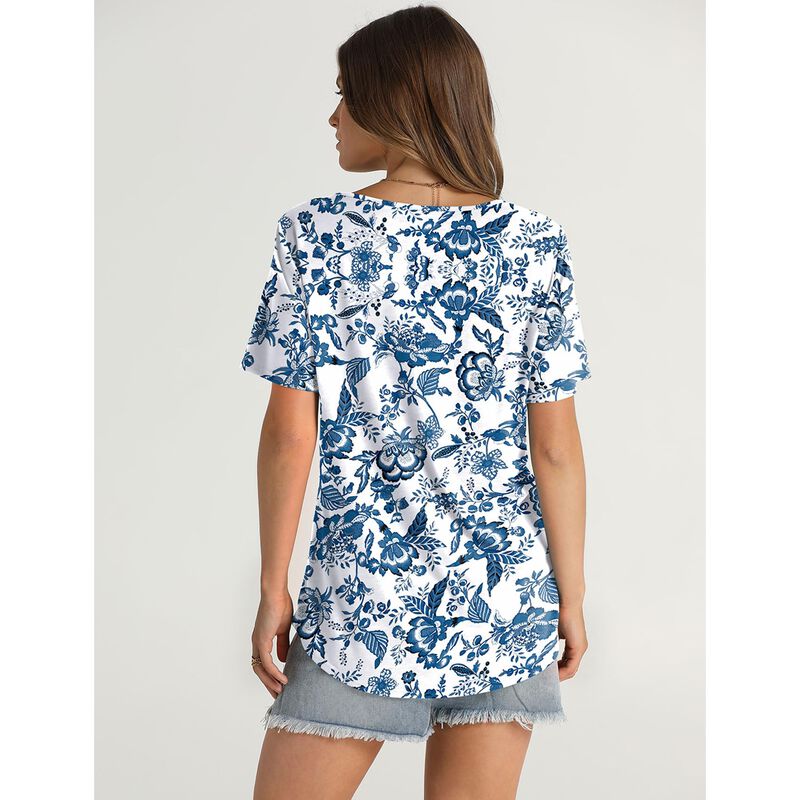 Camiseta Ofeefan Azul Floral, Cuello Redondo, P... image number null