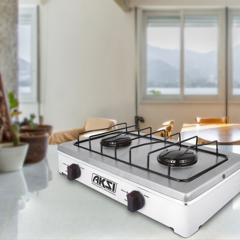 Parrilla Estufa De Mesa Aksi 2 Quemadores Blanc... image number null