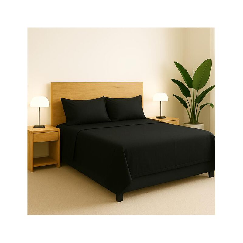 Juego S&aacute;banas QS 100% Algod&oacute;n 300H Negro 4 Pzs image number null