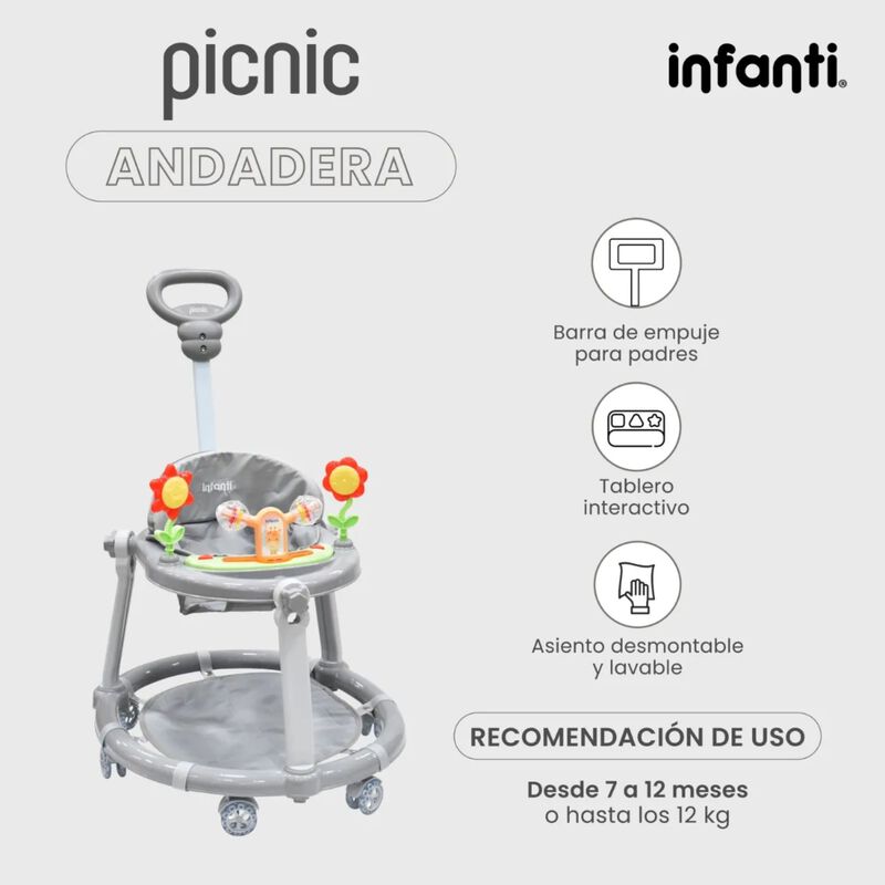 Andadera Picnic 3 En 1  Interactiva Gris image number null