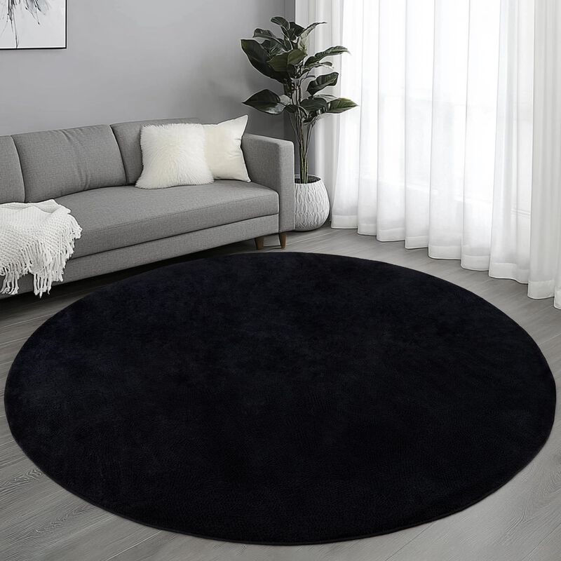 Alfombra Redonda Aafkk De 150 cm, Negra, Con Es... image number null