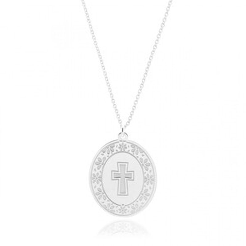 Medalla de Cruz de Plata Chica Con Cadena de Pl... image number null