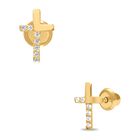 Broqueles De Cruz En Oro Amarillo 14k Con Zirconias