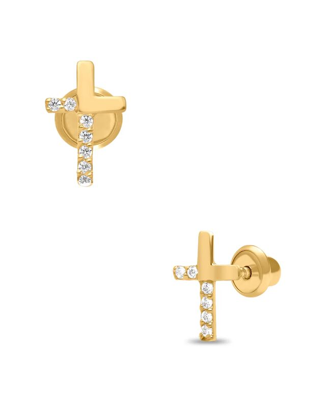 Broqueles De Cruz En Oro Amarillo 14k Con Zirco... image number null