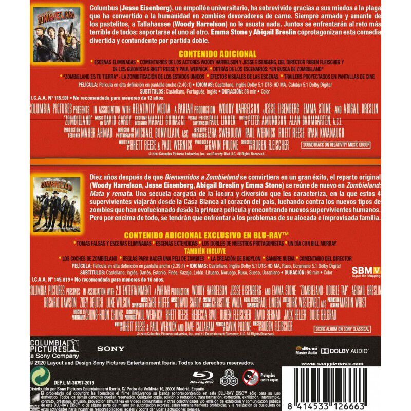 Paquete: Zombieland 1 + Zombieland 2 (bd) [blu-... image number null