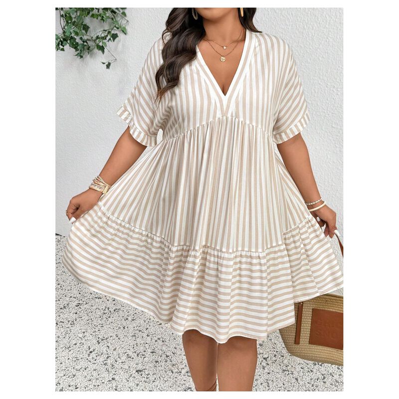 Vestido Soly Hux Talla Grande Rayas Volantes Ba... image number null