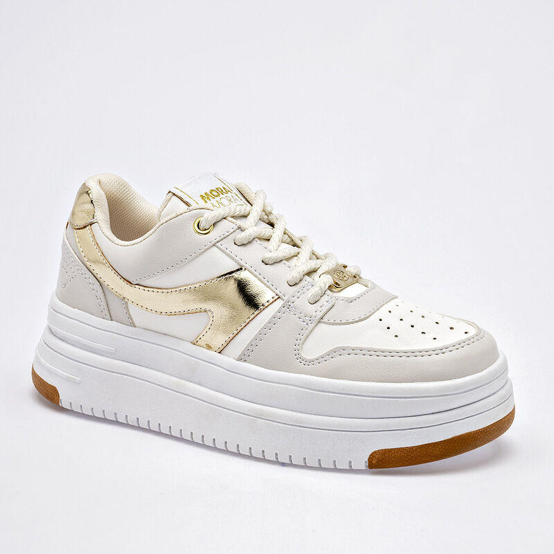 Moramora Tenis urbano para mujer blanco dorado image number null