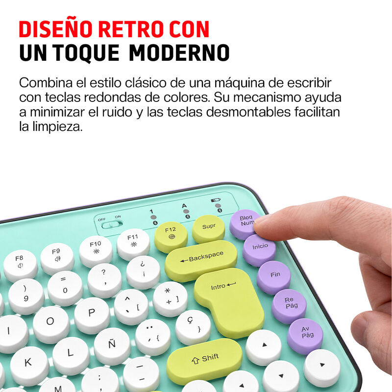 Teclado Inal&aacute;mbrico Bluetooth Retro M&aacute;quina De ... image number null