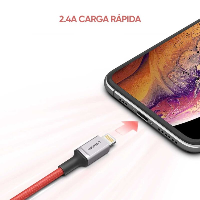 Cable Datos Ugreen Usb-a A Lightning 1m Rojo Ce... image number null