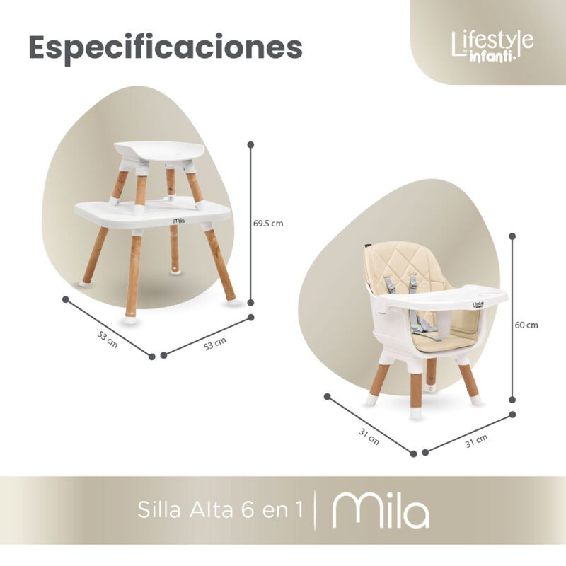 Silla Alta 6 en 1, Mila, Beige, Silla Peque&ntilde;a, ... image number null