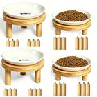 Comederos Para Gato Zqystt Con Soporte De Bamb&uacute; Y Tazones De Cer&aacute;mica 15 cm