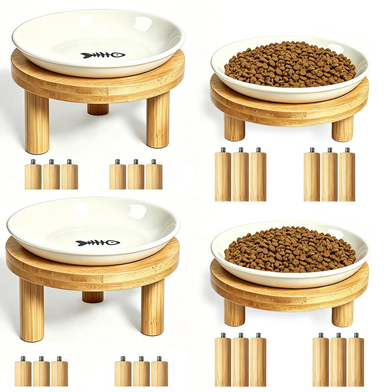 Comederos Para Gato Zqystt Con Soporte De Bamb&uacute;... image number null