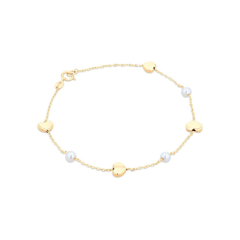 Pulsera De Oro Amarillo 14K Con Corazones Y Per... image number null