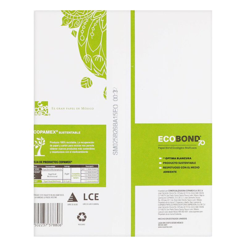 Papel Bond, Ecobond, Ecol&oacute;gico, Blanco, Carta 7... image number null