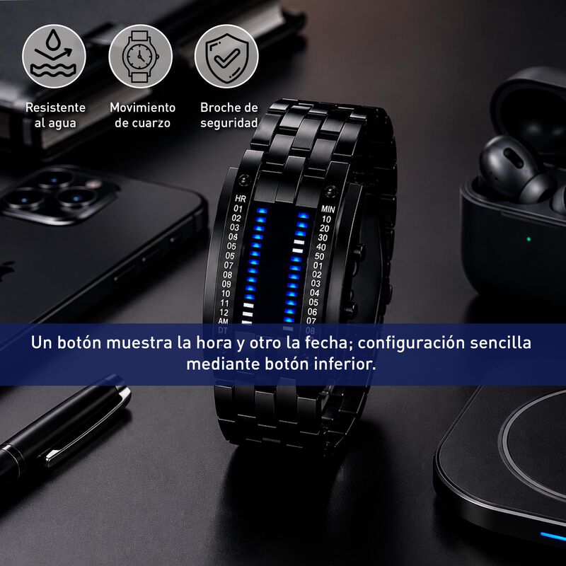 Reloj Led Binario Digital De Cuarzo Impermeable... image number null