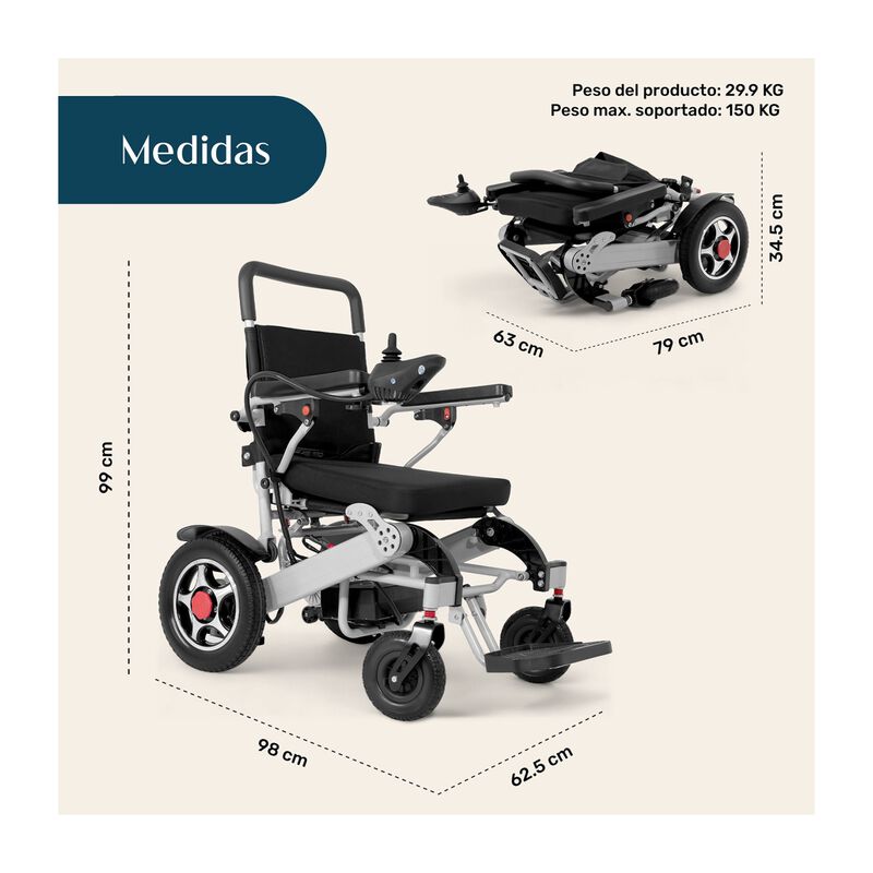 Silla Ruedas El&eacute;ctrica Plegable Acero Controlad... image number null