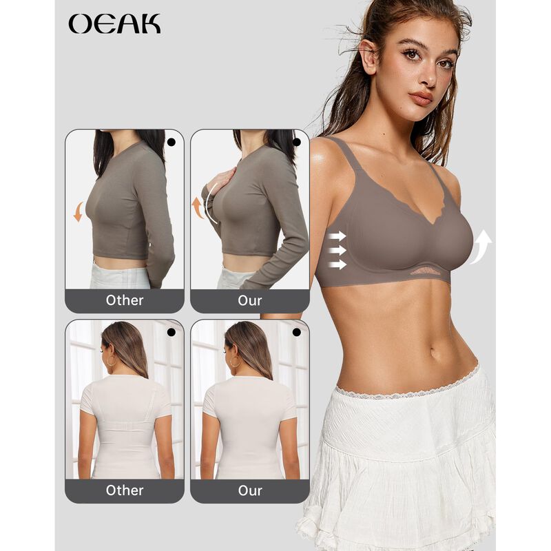 Sujetador Inal&aacute;mbrico Push-up OEAK Gris XL image number null