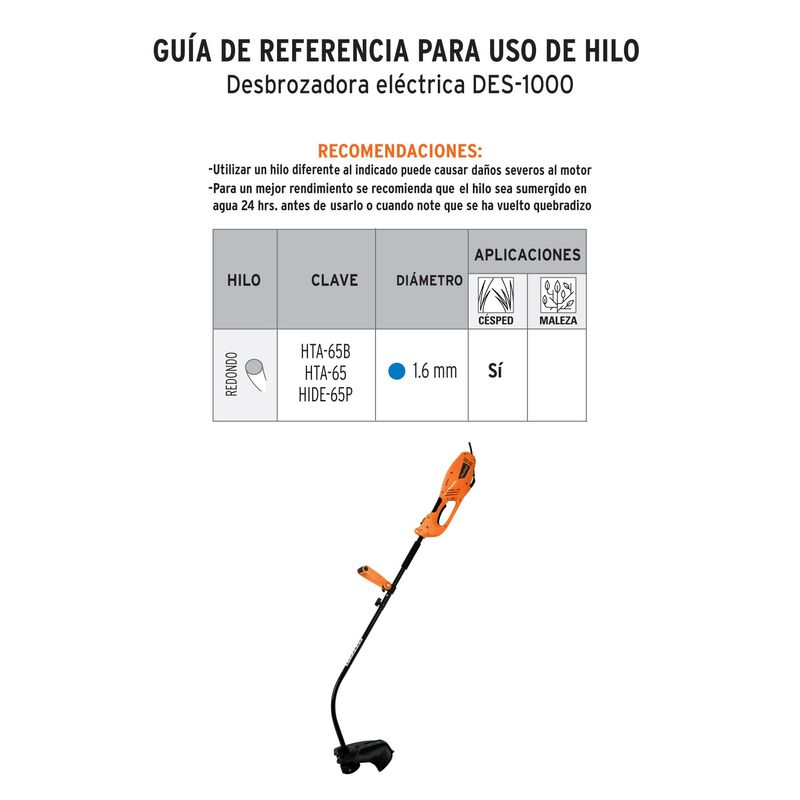 Desbrozadora El&eacute;ctrica 1000 W Mango 'D' 14' Cor... image number null