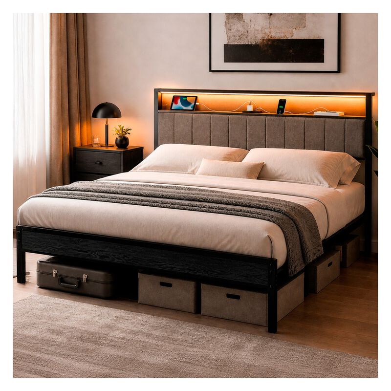 Base Cama Matrimonial Led Usb C Repisas Cabecer... image number null
