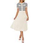 Vestido Zesica Rayas Midi Cuello Redondo Manga Corta Beige