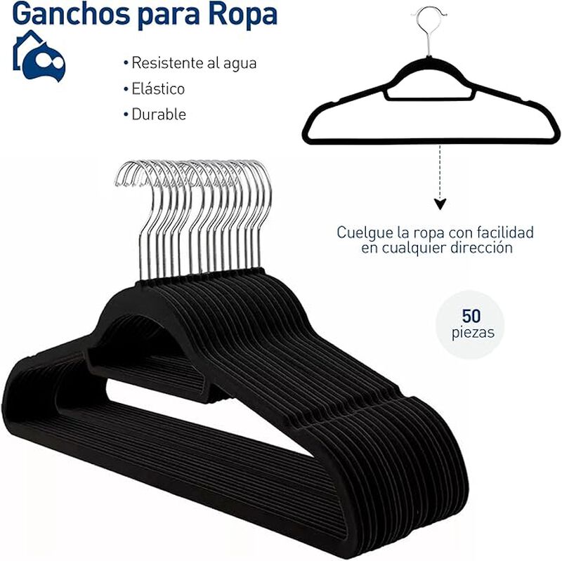 Ganchos de Terciopelo Negro para Ropa (50 pieza... image number null