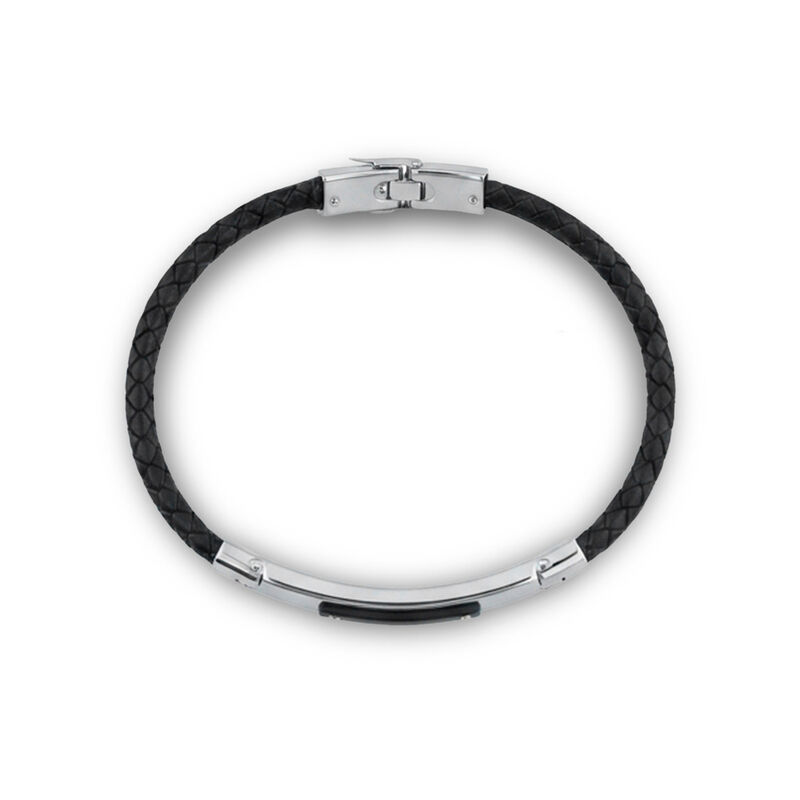 Pulsera De Acero Con Piel En Color Negro image number null