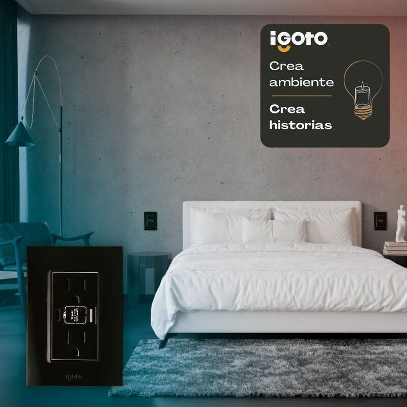 Placa con Contacto Duplex + USB+ USBC Negro iGo... image number null