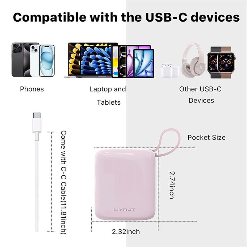 Bater&iacute;a Externa MYBAT Powerbank USB-C Rosa 1000... image number null