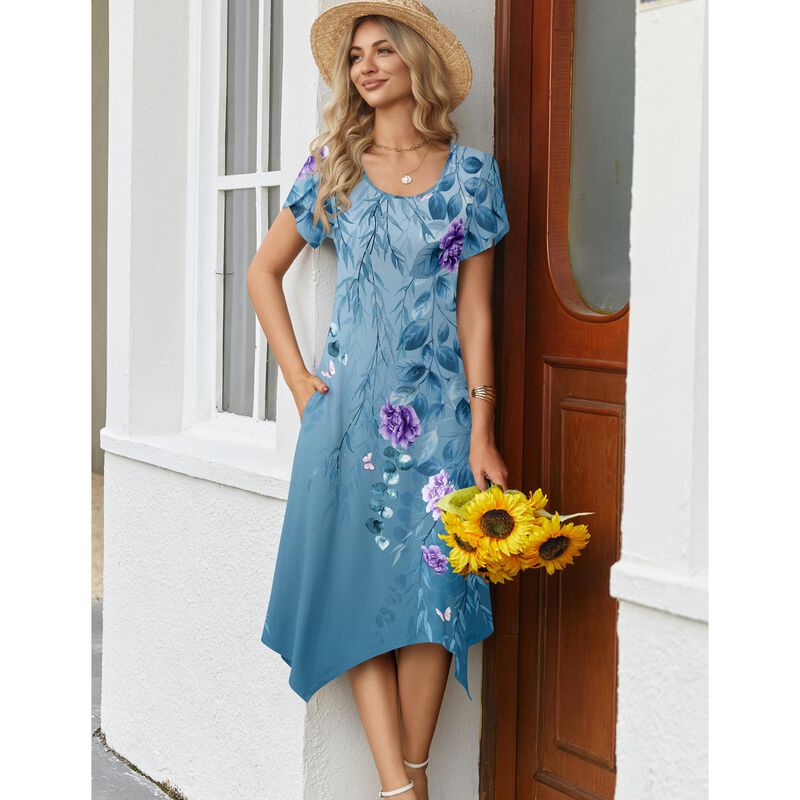 Vestido Zeagoo Estampado Floral Manga Corta Mid... image number null