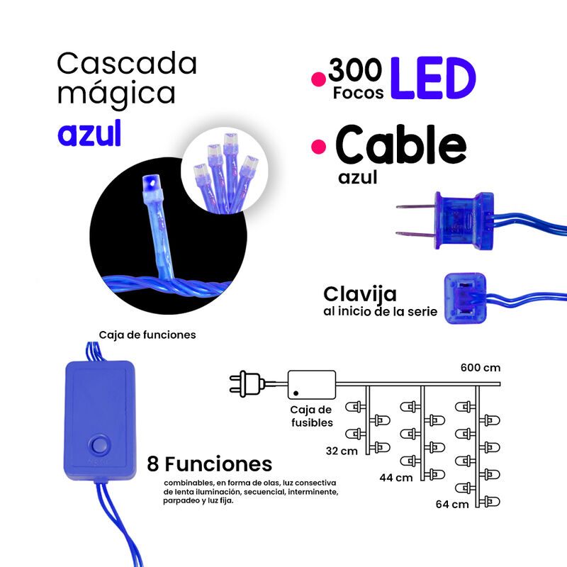 Serie tipo cascada LED luz azul 300 LED 8 funci... image number null