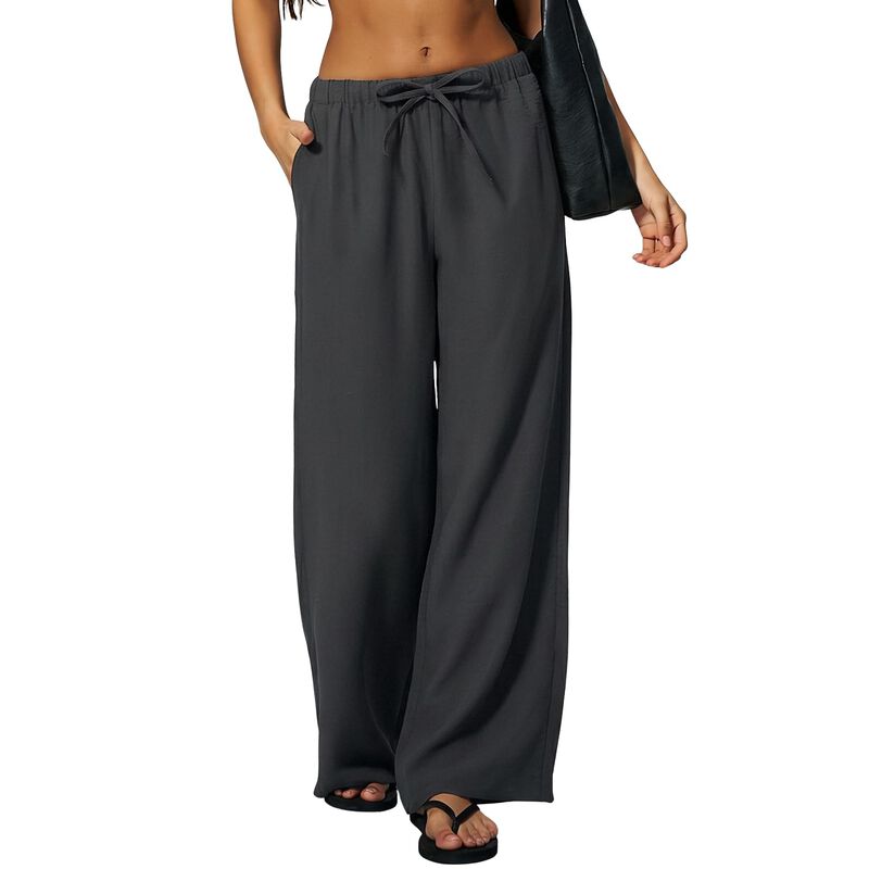 Pantalones Qinsen de Pierna Ancha Gris Oscuro T... image number null
