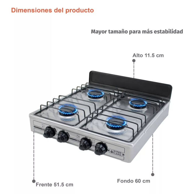 Parrilla de Gas 4 quemadores Super Flama Acero ... image number null